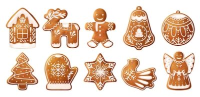 Free Vector | Realistic christmas gingerbread cookies icon set ten cookies of different shapes decorated with white icing vector illustration