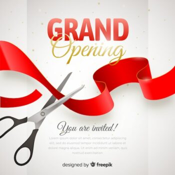 Free Vector | Realistic grand opening poster with scissors