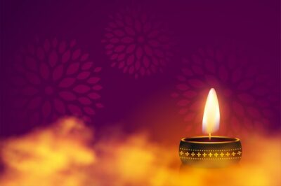 Free Vector | Realistic happy diwali wishes card with diya and text space
