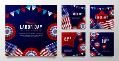 Free Vector | Realistic instagram posts collection for labor day celebration