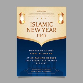 Free Vector | Realistic islamic new year vertical poster template