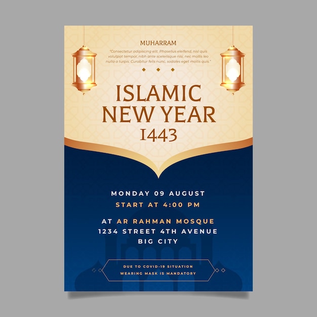 Free Vector | Realistic islamic new year vertical poster template