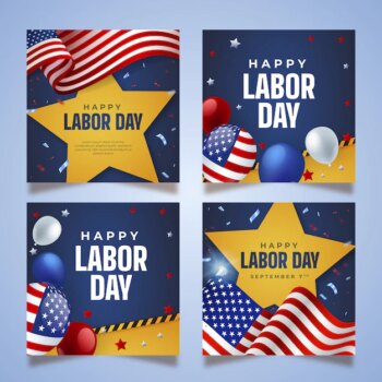 Free Vector | Realistic labor day instagram posts collection