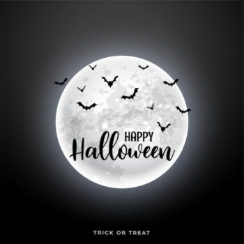 Free Vector | Realistic moon with flying bats halloween scene
