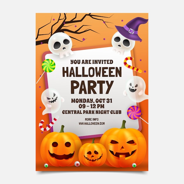 Free Vector | Realistic party invitation template for halloween celebration