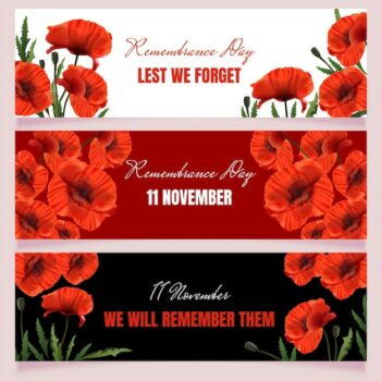 Free Vector | Realistic remembrance day horizontal banners set