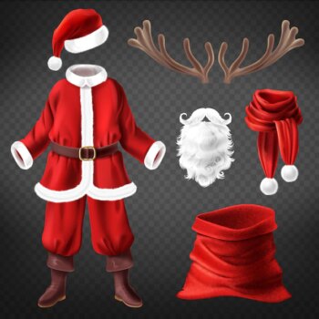 Free Vector | Realistic santa claus costume with accessories for fancy dress party