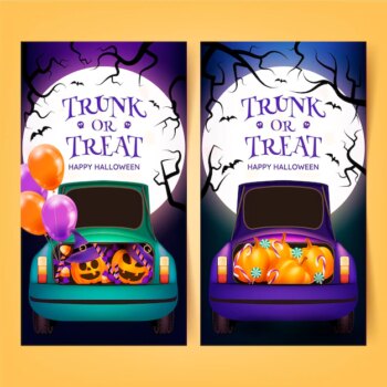 Free Vector | Realistic trunk or treat vertical banners set