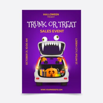 Free Vector | Realistic trunk or treat vertical poster template