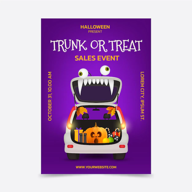 Free Vector | Realistic trunk or treat vertical poster template