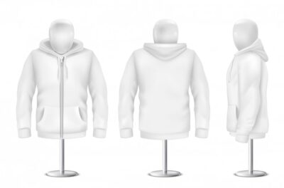 Free Vector | Realistic white hoodie, front, back, side view of sweatshirt