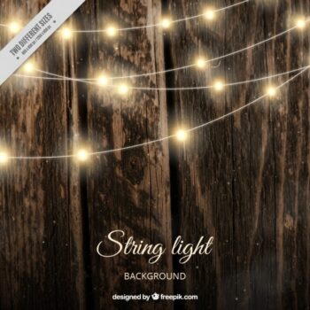 Free Vector | Realistic wooden background with string lights