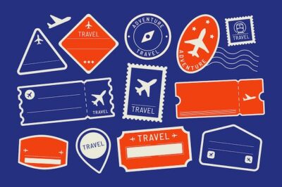 Free Vector | Red and blue travel stickers set
