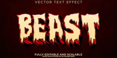 Free Vector | Retro horror text effect editable beast and monster text style