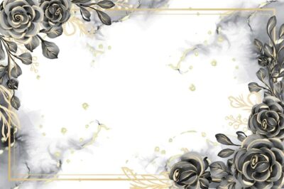 Free Vector | Rose black and gold watercolor background floral frame with white space