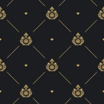 Free Vector | Royal wedding pattern seamless background, line and golden element on black, vector illustration