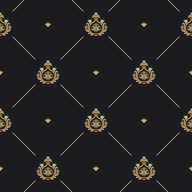 Free Vector | Royal wedding pattern seamless background, line and golden element on black, vector illustration