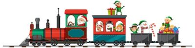 Free Vector | Santa and christmas elves on the train