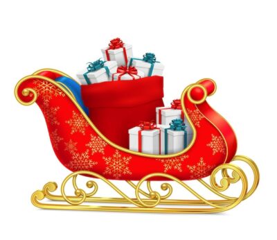 Free Vector | Santa sleigh with gifts with on red sled with ornaments