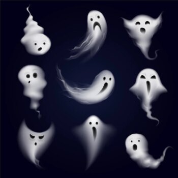 Free Vector | Scary and funny ghost emotions icons collection formed by realistic steamy vapor spooks dark
