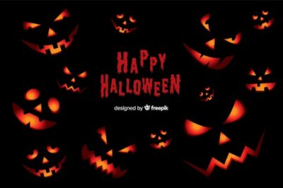Free Vector | Scary halloween pumpkins background in flat design
