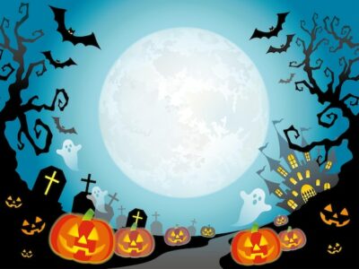 Free Vector | Seamless happy halloween vectorlandscape with the full moon. horizontally repeatable.