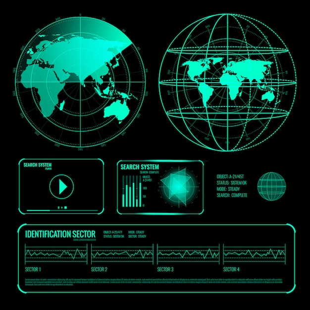 Free Vector | Search radar screen blue elements set