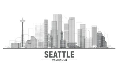 Free Vector | Seattle washington line city business travel and tourism concept with modern buildings image for presentation banner web site