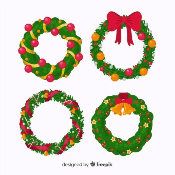 Free Vector | Set of christmas wreath in flat design