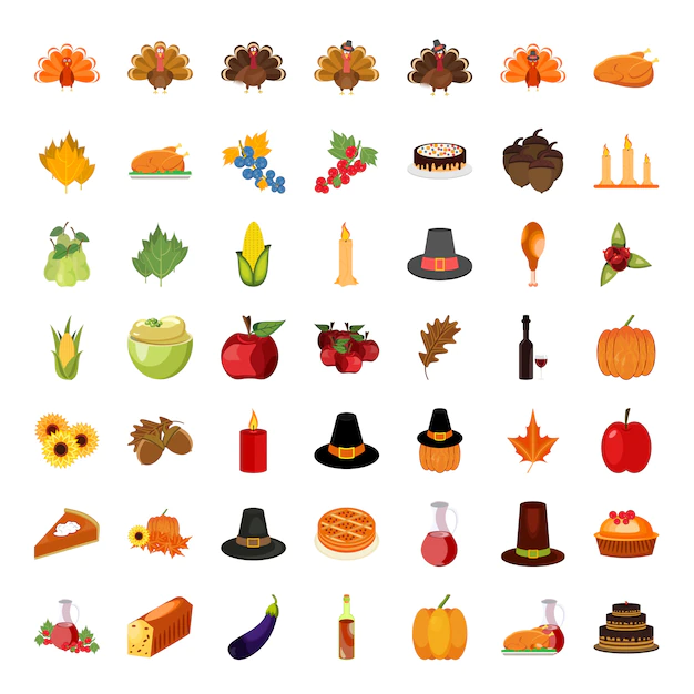 Free Vector | Set of colorful cartoon icons for thanksgiving day.