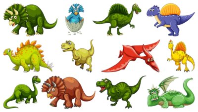 Free Vector | Set of different dinosaur cartoon character isolated on white background