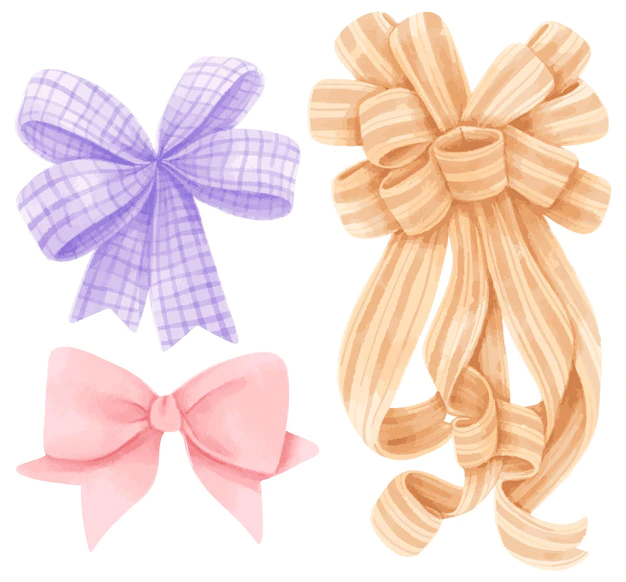 Free Vector | Set of gift ribbons bow illustrations hand painted watercolor styles