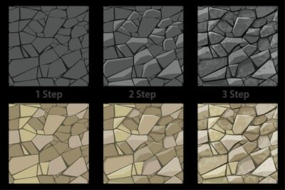 Free Vector | Set of seamless texture stone step by step drawing.