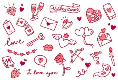 Free Vector | Set of valentines day doodles
