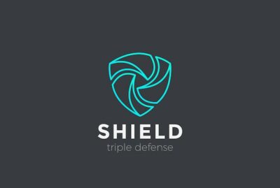 Free Vector | Shield teamwork protect defense logo. linear style.