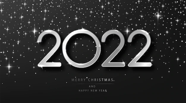 Free Vector | Silver 2022 christmas and happy new year. holiday vector illustration with silver metallic numbers 2022 and festive glitter black glittering background