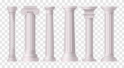 Free Vector | Six isolated and realistic antique white columns icon set on transparent surface illustration