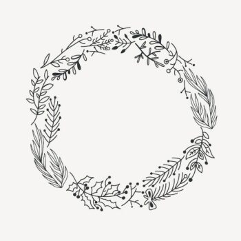 Free Vector | Sketch festive christmas round wreath with tree branches twigs and holly berry illustration