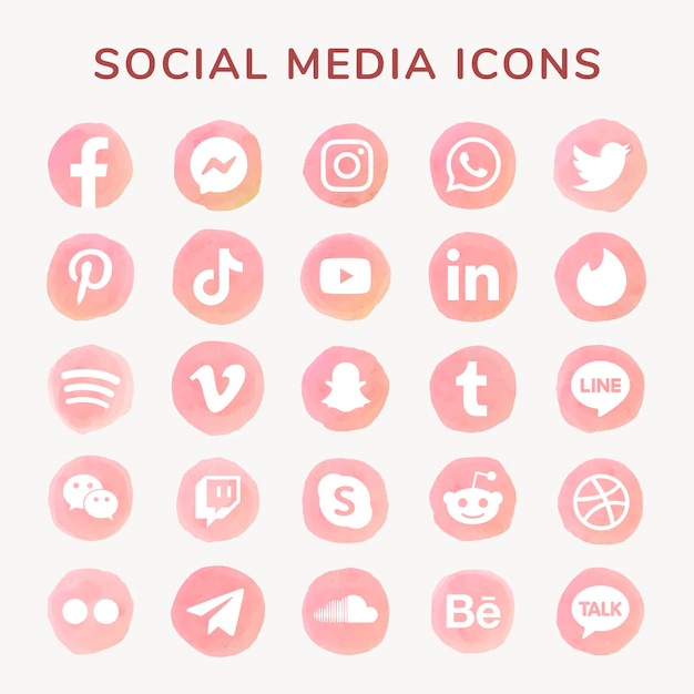 Free Vector | Social media icons vector set watercolor with facebook, instagram, twitter, tiktok, youtube etc