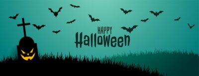 Free Vector | Spooky and scary halloween banner with flying bats