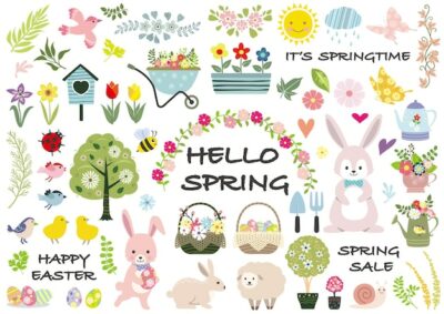 Free Vector | Spring and happy easter vector illustration set  isolated on a white background