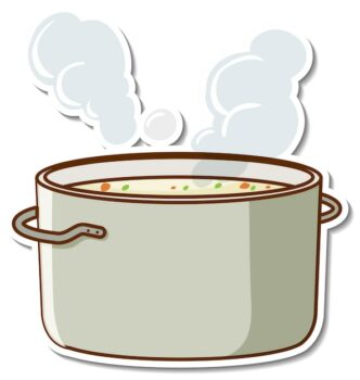 Free Vector | Sticker design with boiled soup in a pot isolated