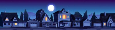 Free Vector | Street in suburb district with houses at night