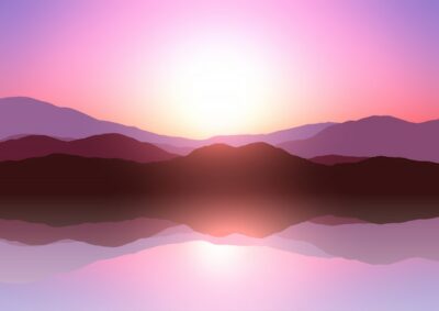 Free Vector | Sunset mountain landscape