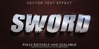 Free Vector | Sword metallic text effect; editable warrior and knight text style