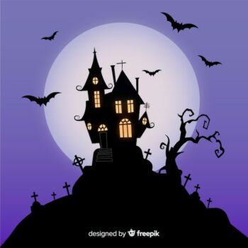 Free Vector | Terrific haunted house with flat design