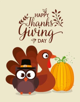 Free Vector | Thanks giving card with turkey and owl