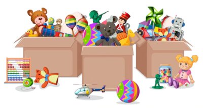 Free Vector | Three boxes full of toys on white