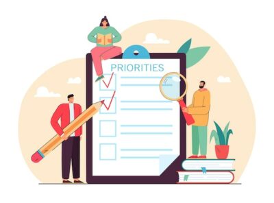 Free Vector | Tiny people doing priorities checklist flat illustration