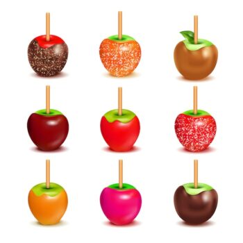 Free Vector | Toffee candy apples assortment set
